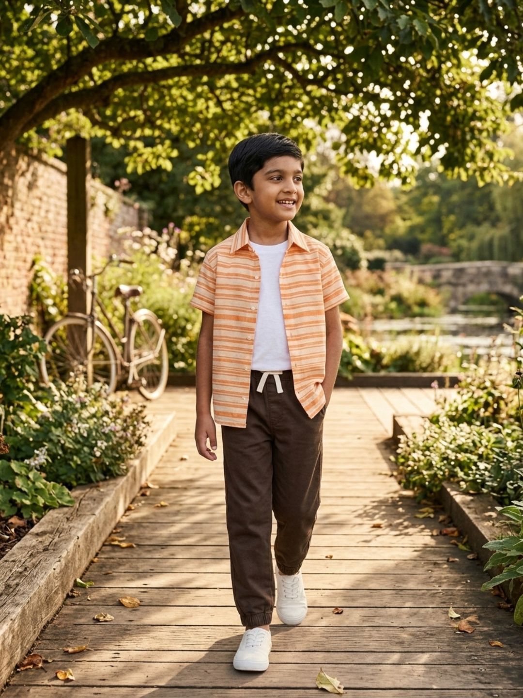 Boys Khaki Color Cotton Woven Joggers