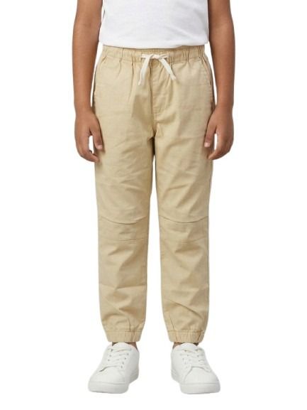 Boys Beige Color Cotton Woven Joggers