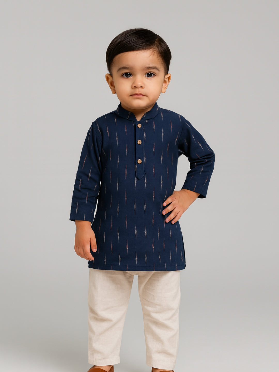 Conjunto de Kurta y Pijama para Niño Biglilpeople con Cuello Mao Estampado y Mangas Largas