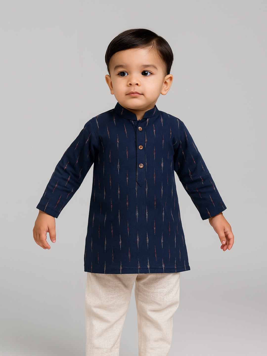 Conjunto de Kurta y Pijama para Niño Biglilpeople con Cuello Mao Estampado y Mangas Largas