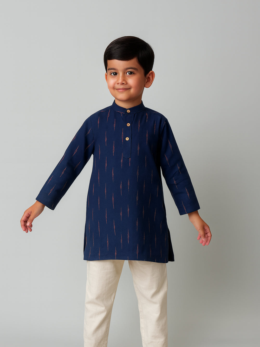 Biglilpeople Boys Printed Mandarin Collar Full Sleeves Kurta and Pyjama Set