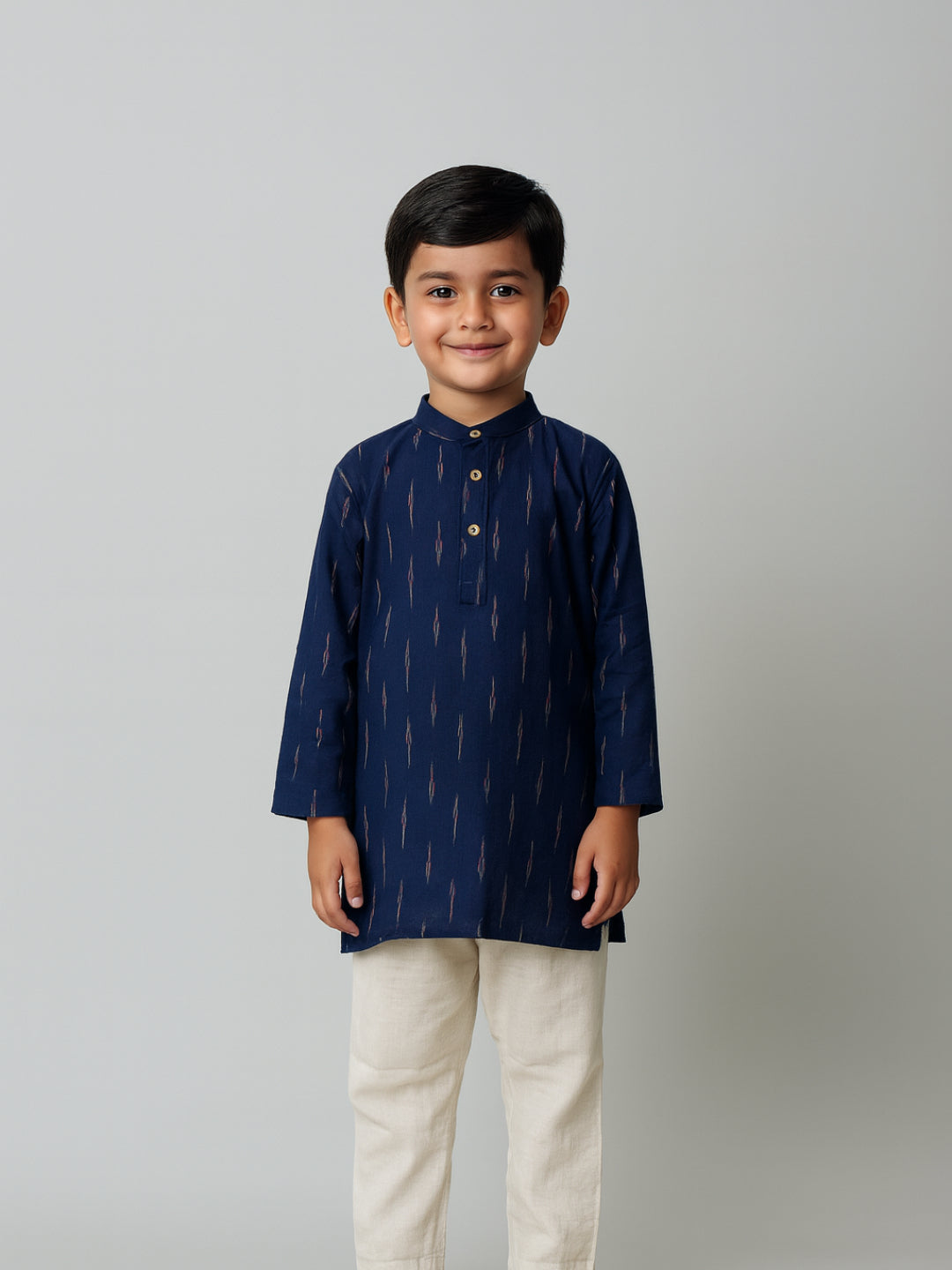 Conjunto de Kurta y Pijama para Niño con Cuello Mandarín Estampado y Manga Larga de Biglilpeople
