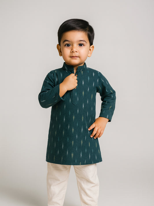 Biglilpeople Boys Printed Mandarin Collar Full Sleeves Kurta and Pyjama Set