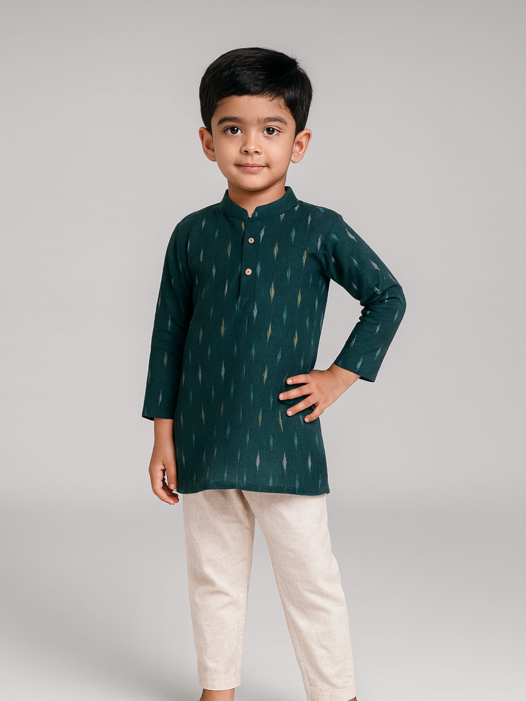 Biglilpeople Boys Printed Mandarin Collar Full Sleeves Kurta and Pyjama Set