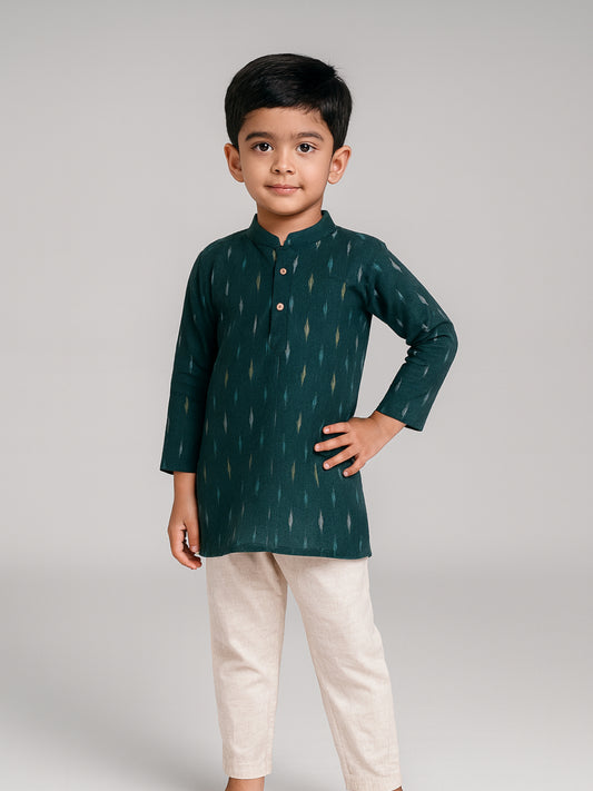 Biglilpeople Boys Printed Mandarin Collar Full Sleeves Kurta and Pyjama Set