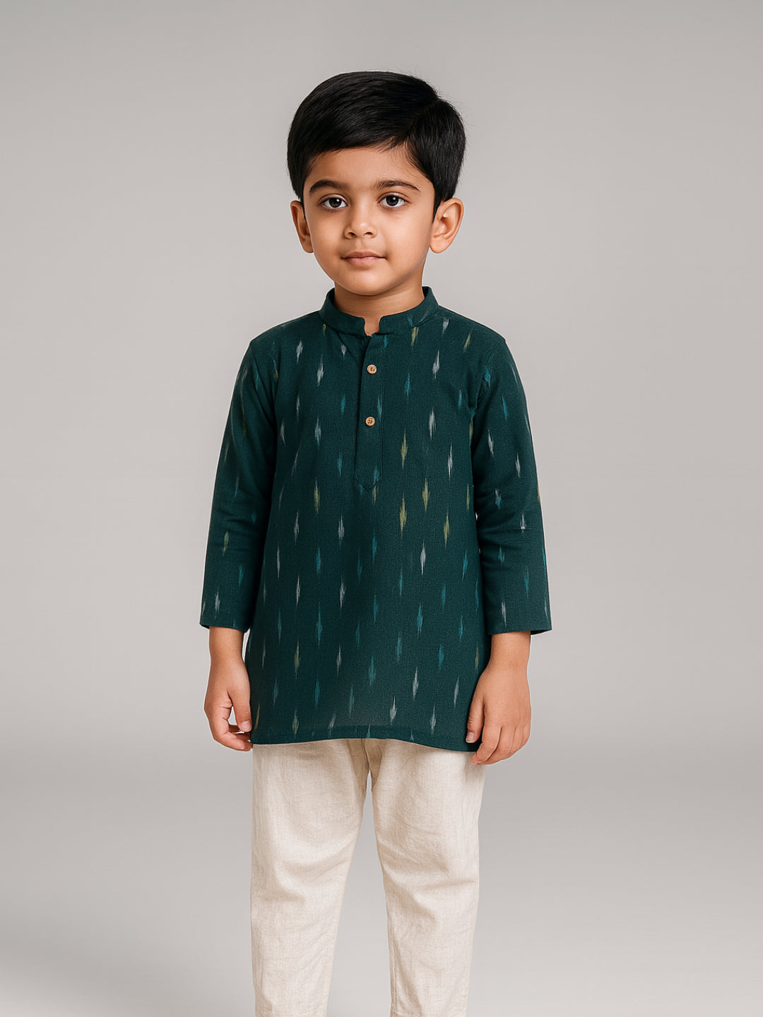 Biglilpeople Boys Printed Mandarin Collar Full Sleeves Kurta and Pyjama Set