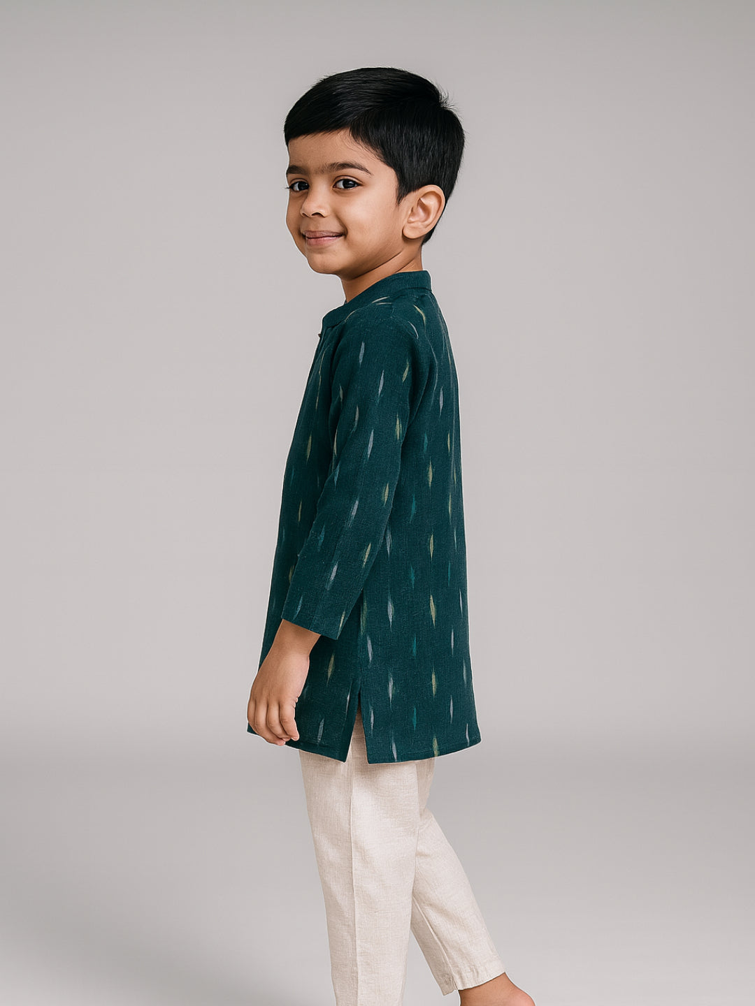 Biglilpeople Boys Printed Mandarin Collar Full Sleeves Kurta and Pyjama Set