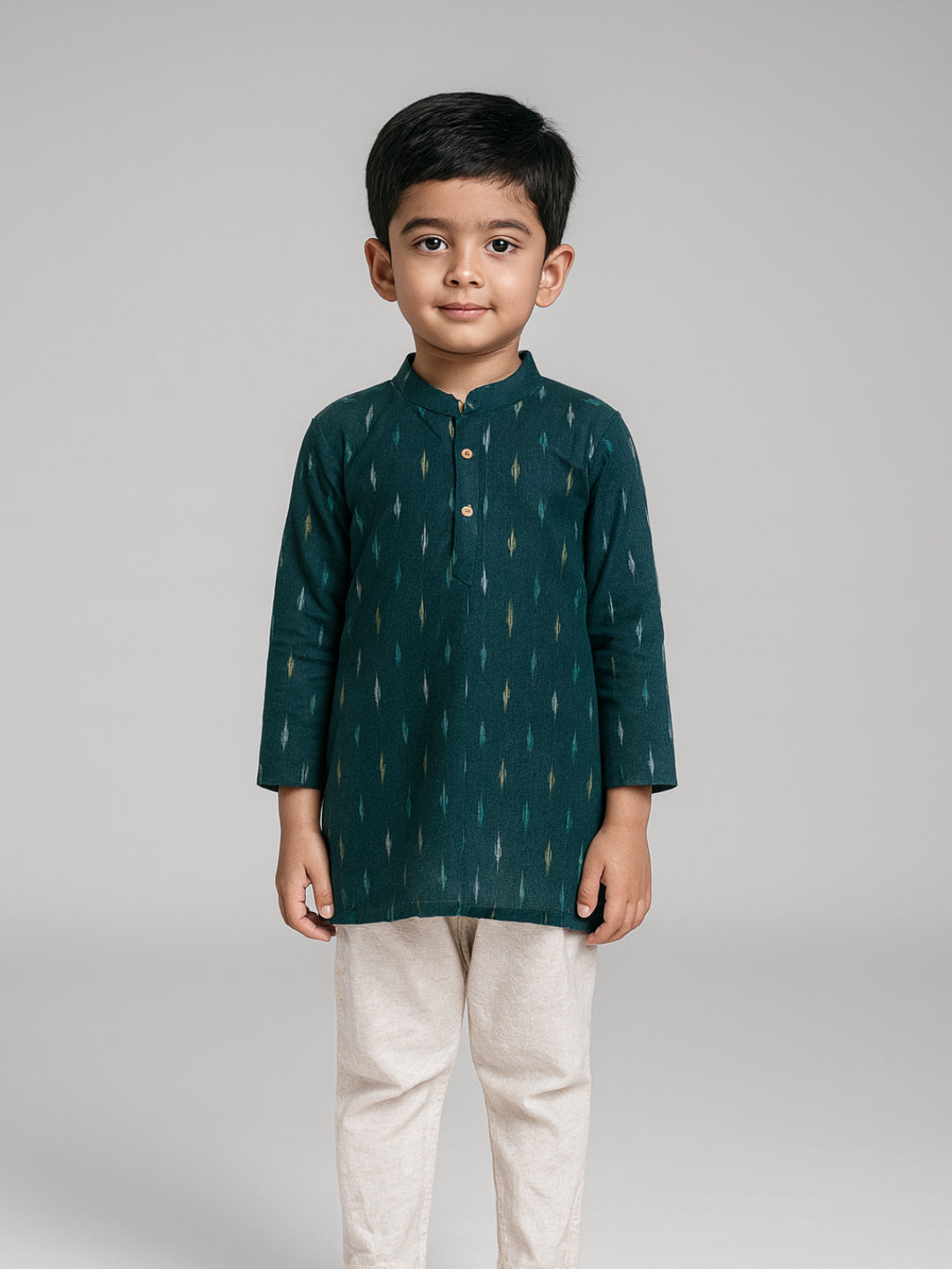Biglilpeople Boys Printed Mandarin Collar Full Sleeves Kurta and Pyjama Set