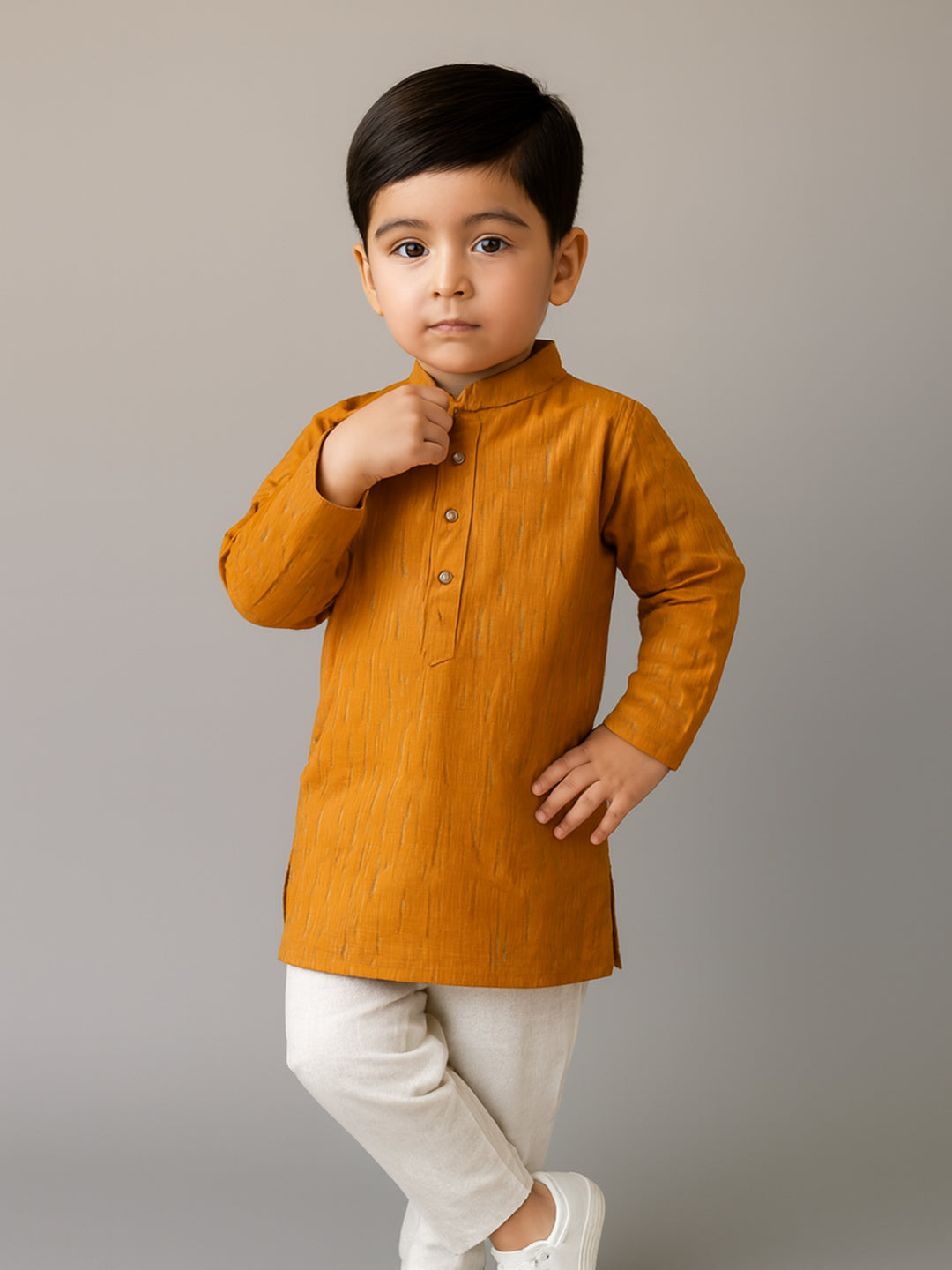 Biglilpeople Boys Printed Mandarin Collar Full Sleeves Kurta and Pyjama Set