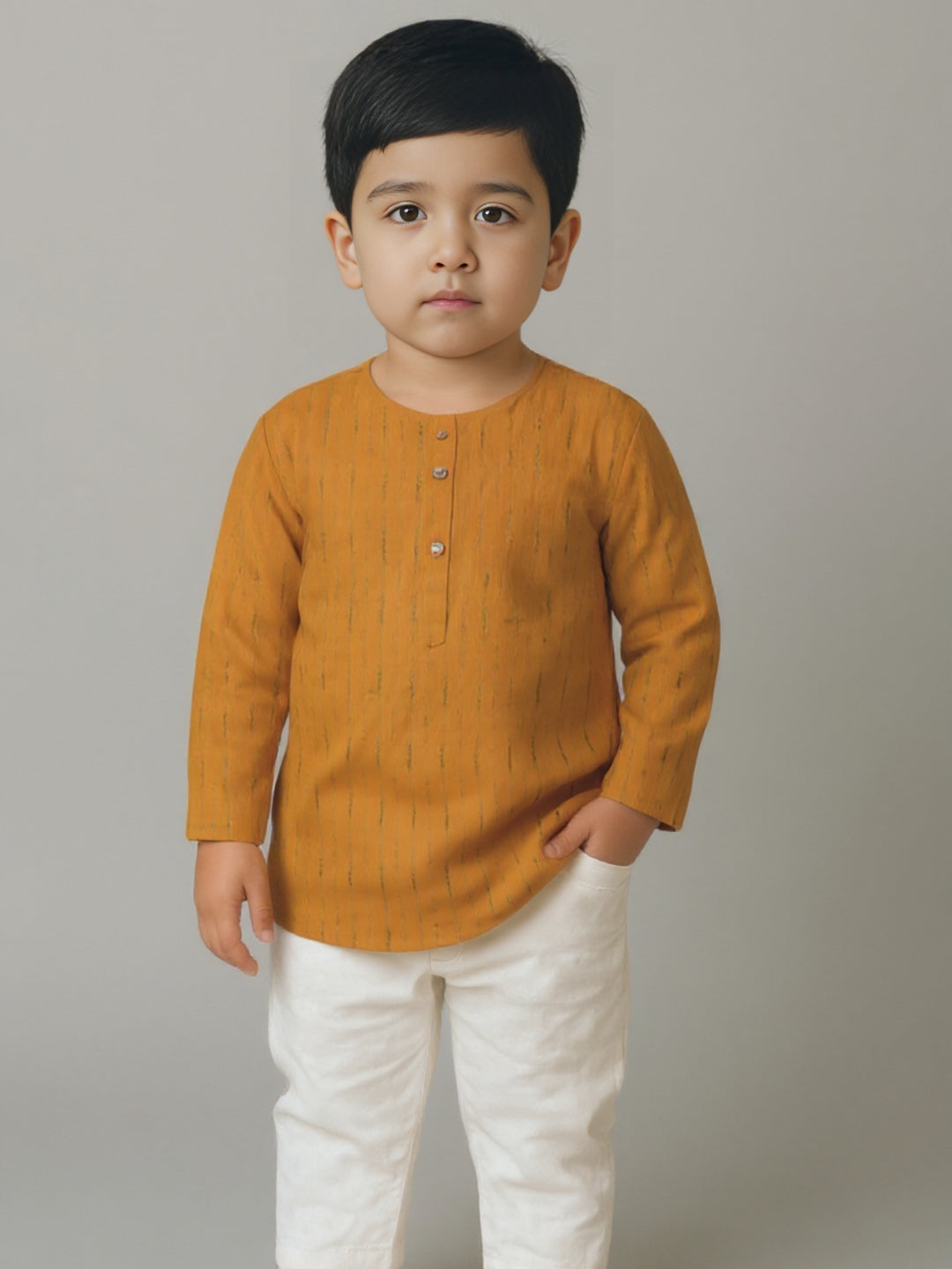 Biglilpeople Conjunto de Kurta de Manga Larga con Cuello Mandarín Estampado y Pijama para Niño