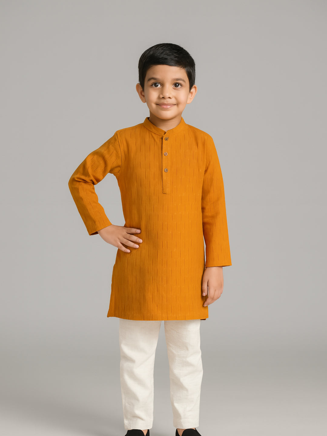 Conjunto de Kurta con Cuello Mandarín Estampado y Pijama de Manga Larga para Niños Biglilpeople