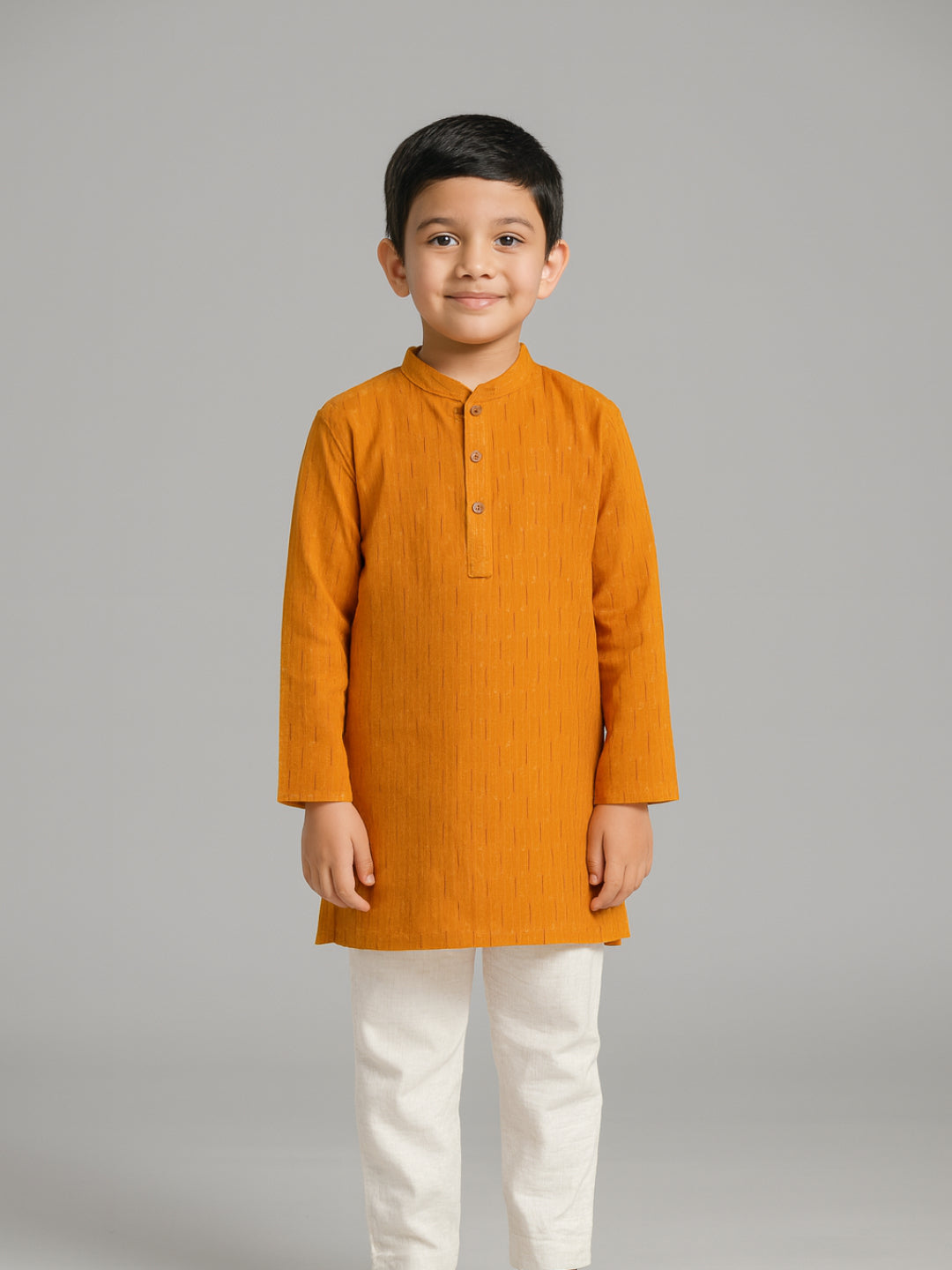 Conjunto de Kurta con Cuello Mandarín Estampado y Pijama de Manga Larga para Niños Biglilpeople