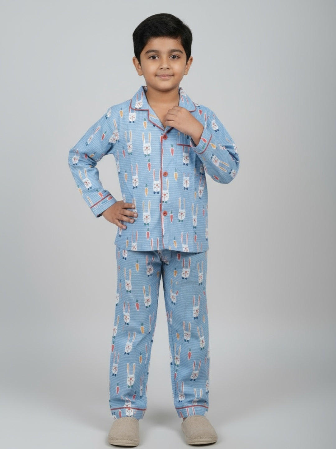 Biglilpeople Unisex Rayon Printed Full Sleeves Night Suit