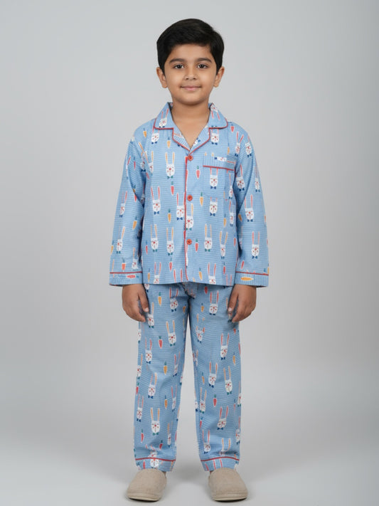 Biglilpeople Unisex Rayon Printed Full Sleeves Night Suit