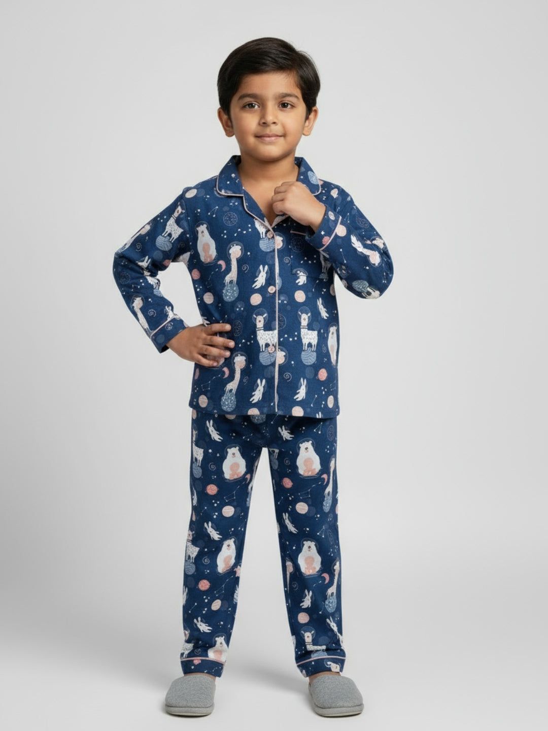 Biglilpeople Unisex Rayon Printed Full Sleeves Night Suit