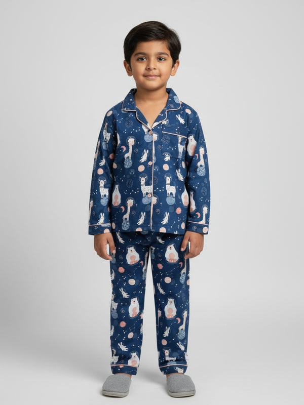 Biglilpeople Unisex Rayon Printed Full Sleeves Night Suit