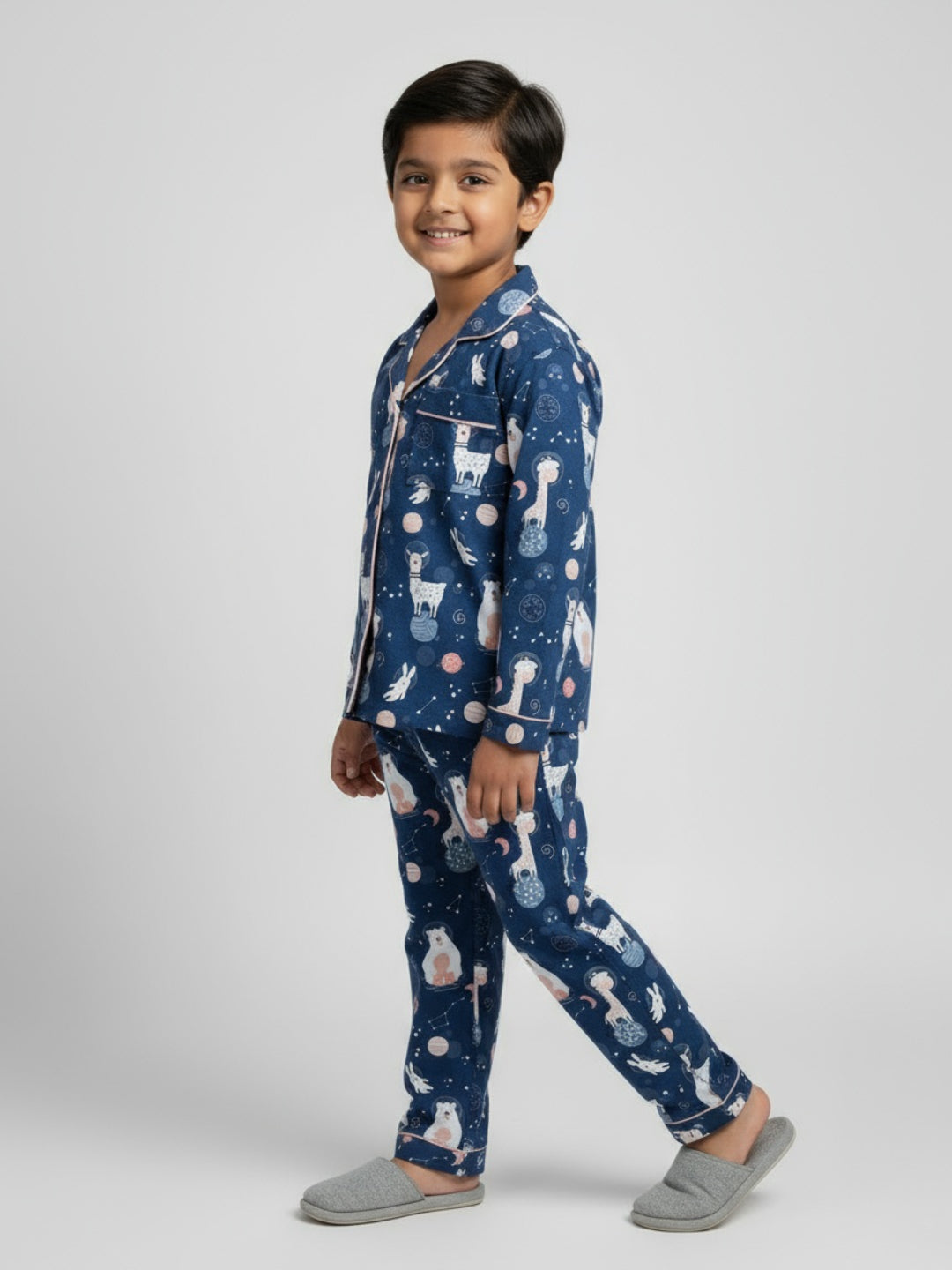 Biglilpeople Unisex Rayon Printed Full Sleeves Night Suit