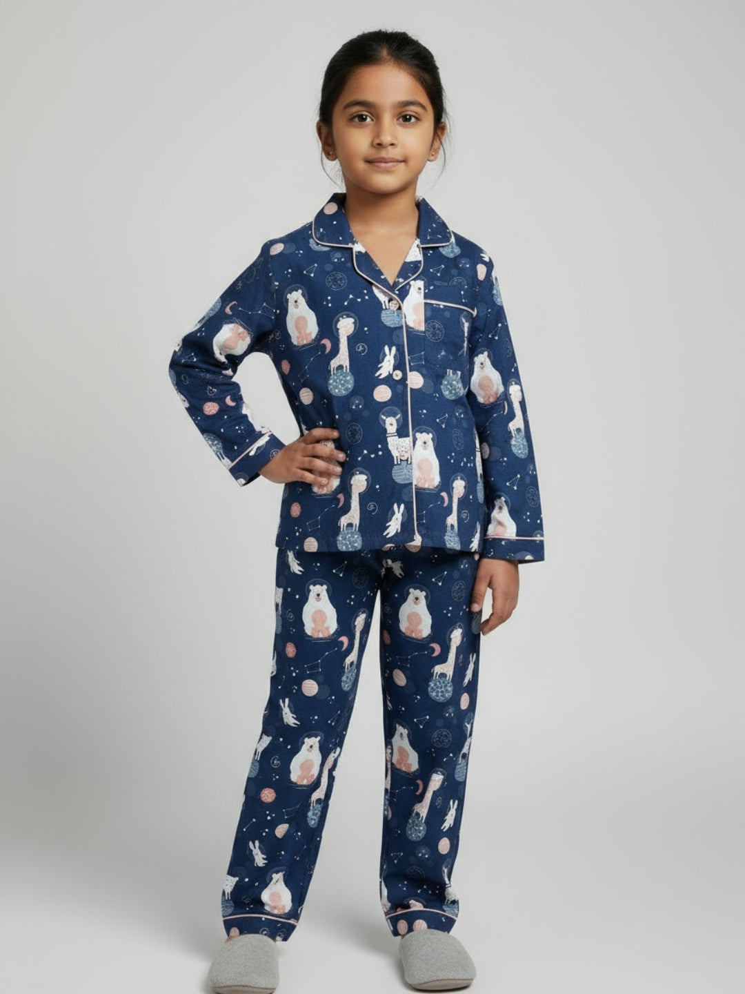 Biglilpeople Unisex Rayon Printed Full Sleeves Night Suit