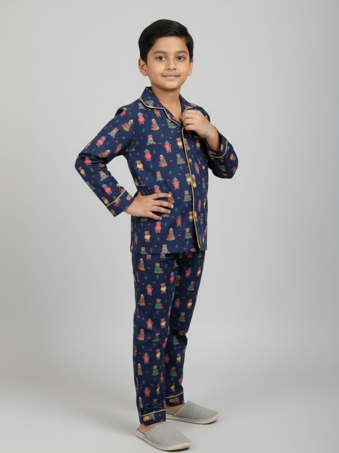 Biglilpeople Unisex Rayon Printed Full Sleeves Night Suit