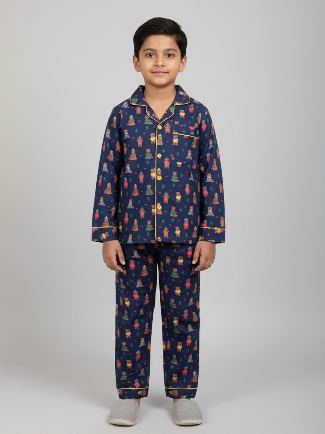 Biglilpeople Unisex Rayon Printed Full Sleeves Night Suit