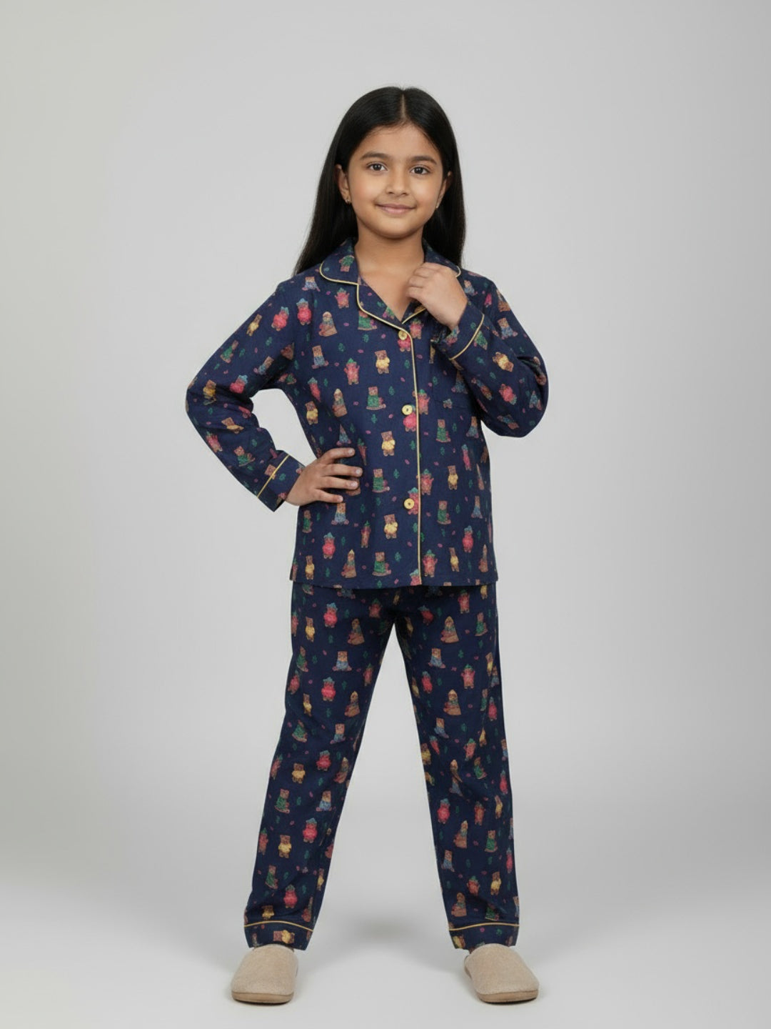 Biglilpeople Unisex Rayon Printed Full Sleeves Night Suit