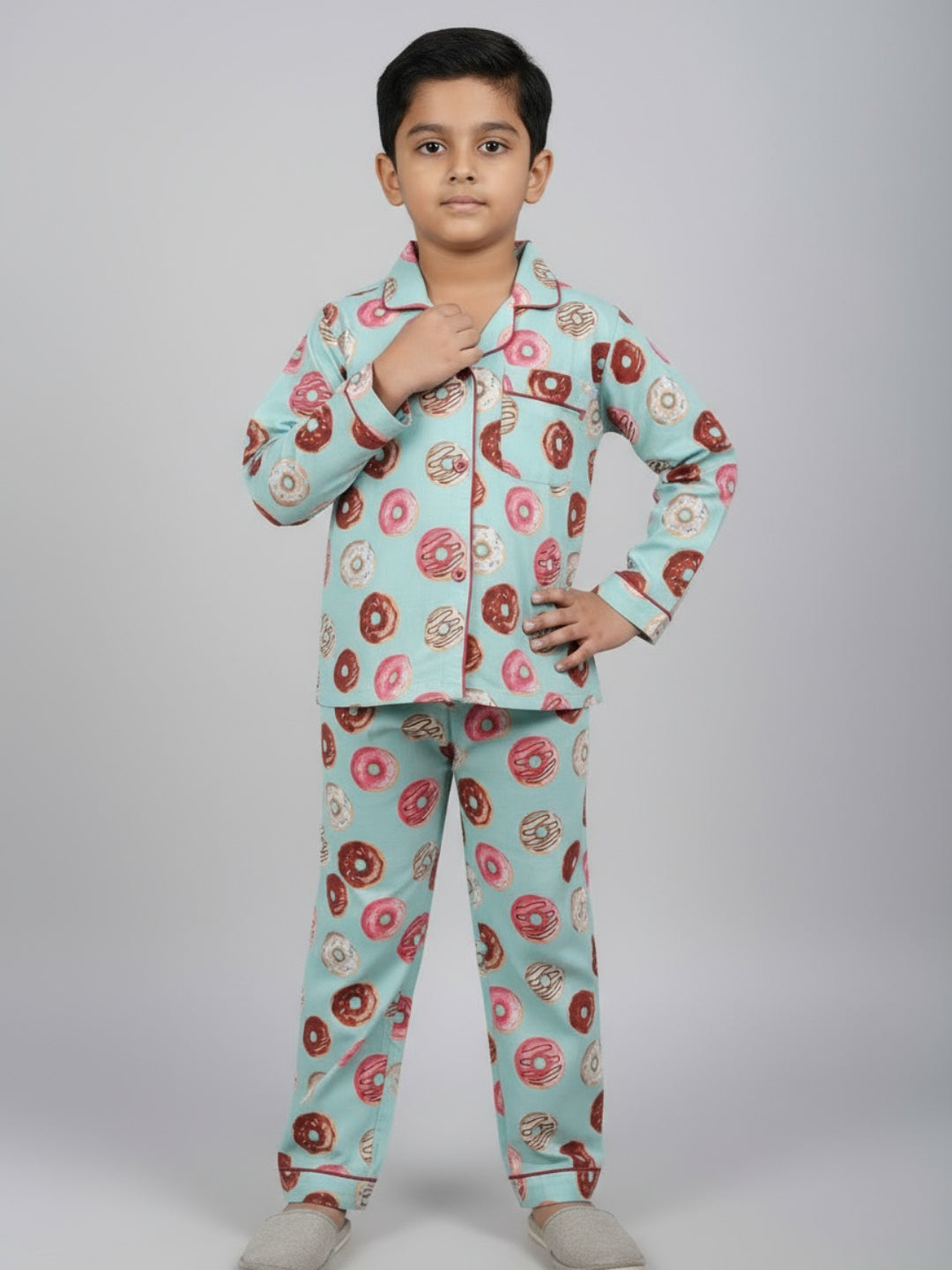 Biglilpeople Unisex Rayon Printed Full Sleeves Night Suit