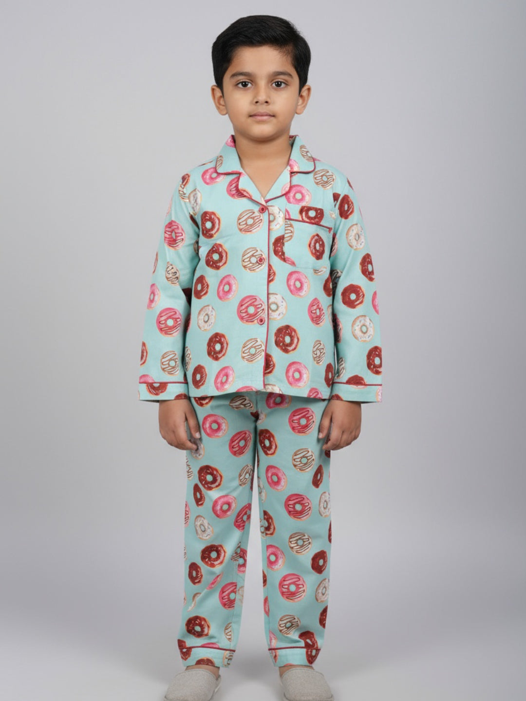 Biglilpeople Unisex Rayon Printed Full Sleeves Night Suit