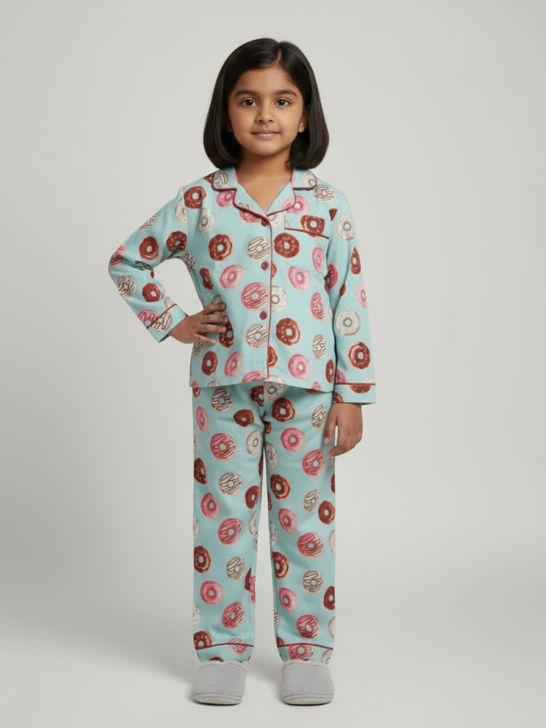 Biglilpeople Unisex Rayon Printed Full Sleeves Night Suit