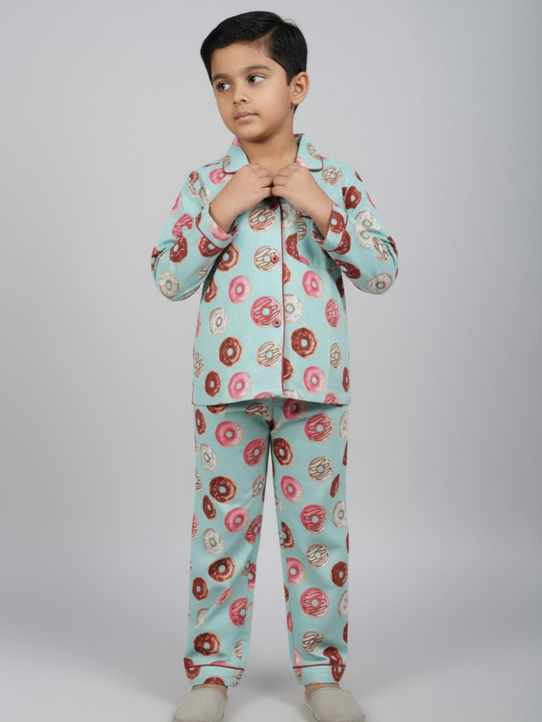 Biglilpeople Unisex Rayon Printed Full Sleeves Night Suit