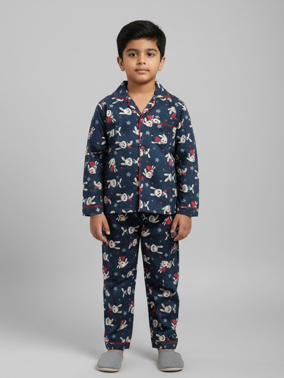 Biglilpeople Unisex Rayon Printed Full Sleeves Night Suit