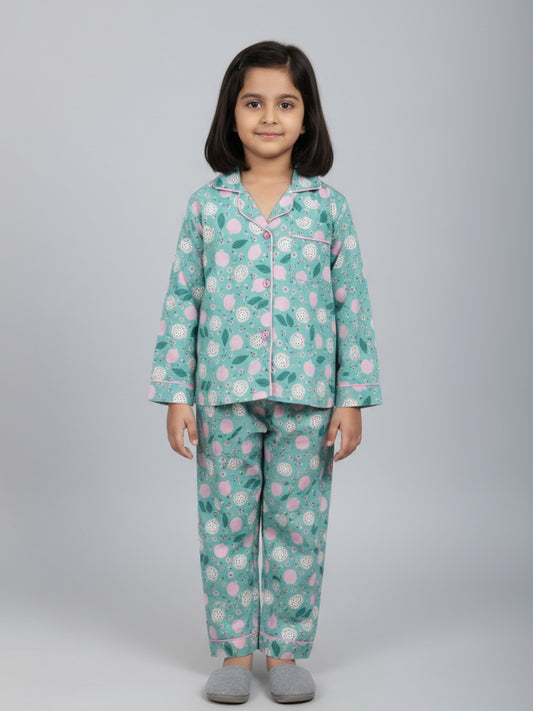 Biglilpeople Girls Rayon Printed Full Sleeves Night Suit