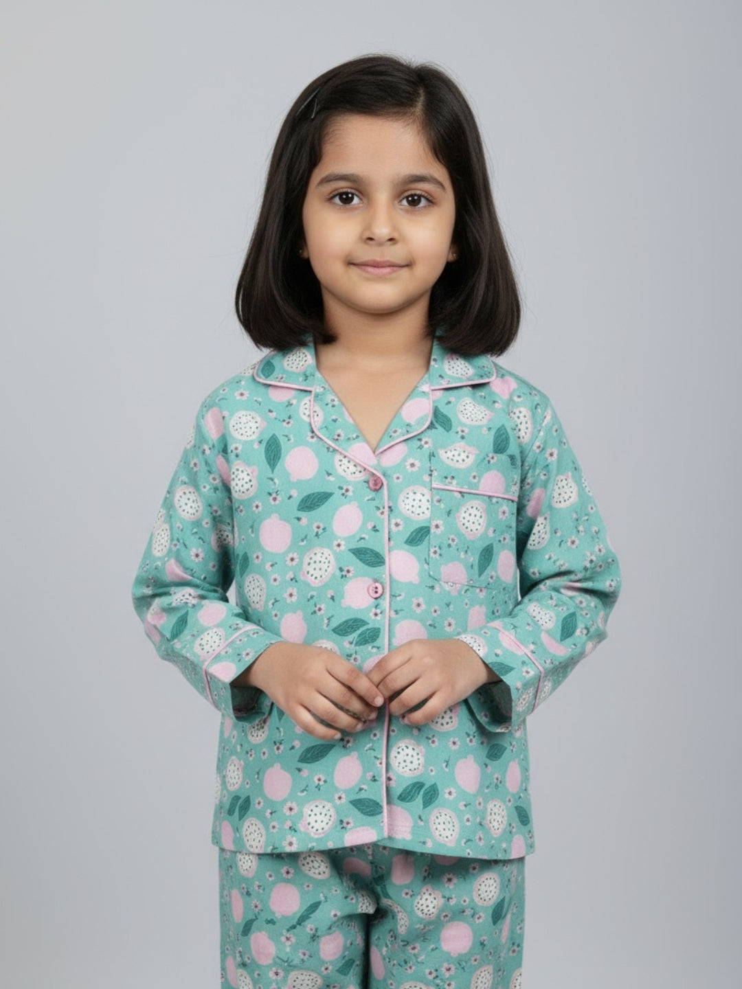 Biglilpeople Girls Rayon Printed Full Sleeves Night Suit