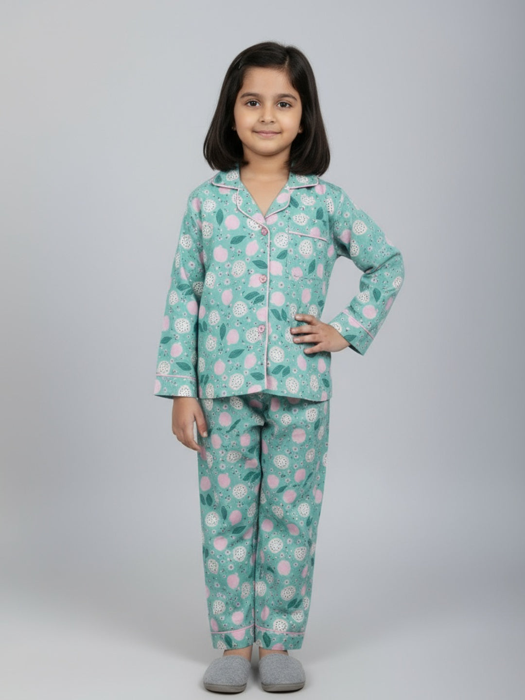 Biglilpeople Girls Rayon Printed Full Sleeves Night Suit