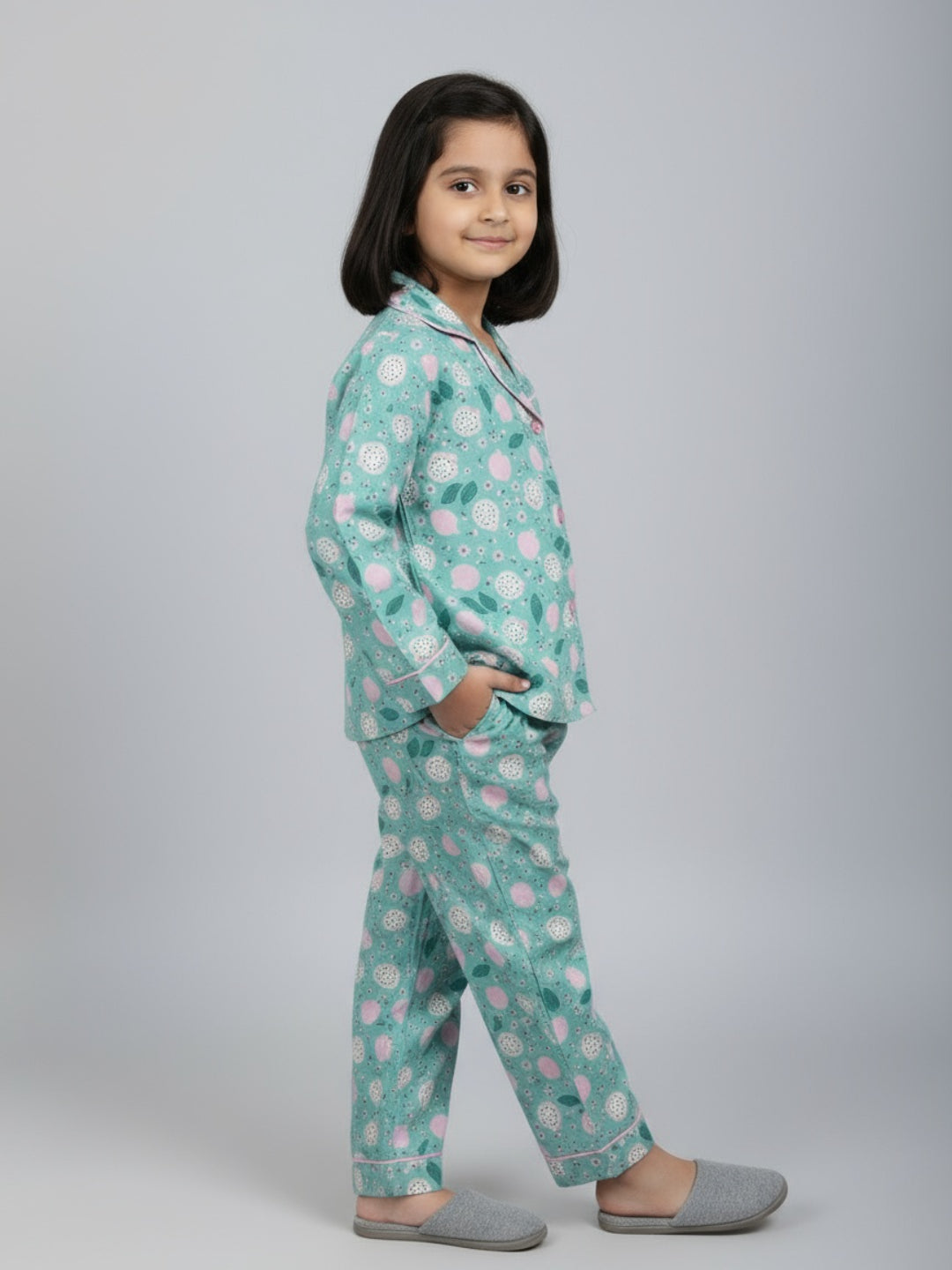 Biglilpeople Girls Rayon Printed Full Sleeves Night Suit