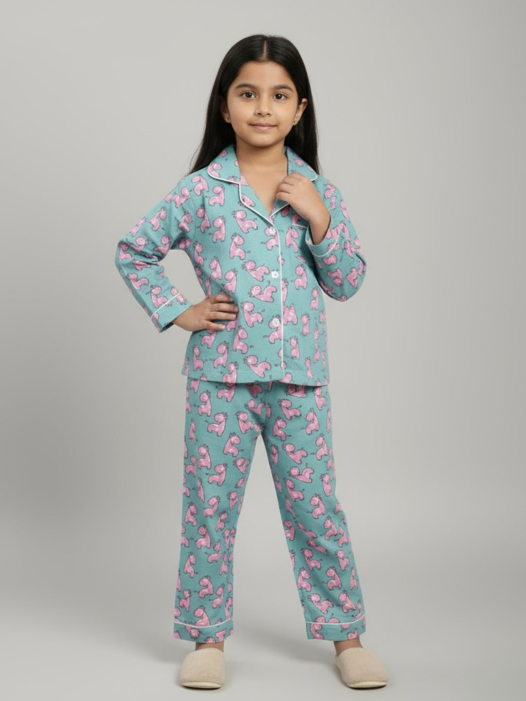 Biglilpeople Girls Printed Shirt and Pyjama Night Set
