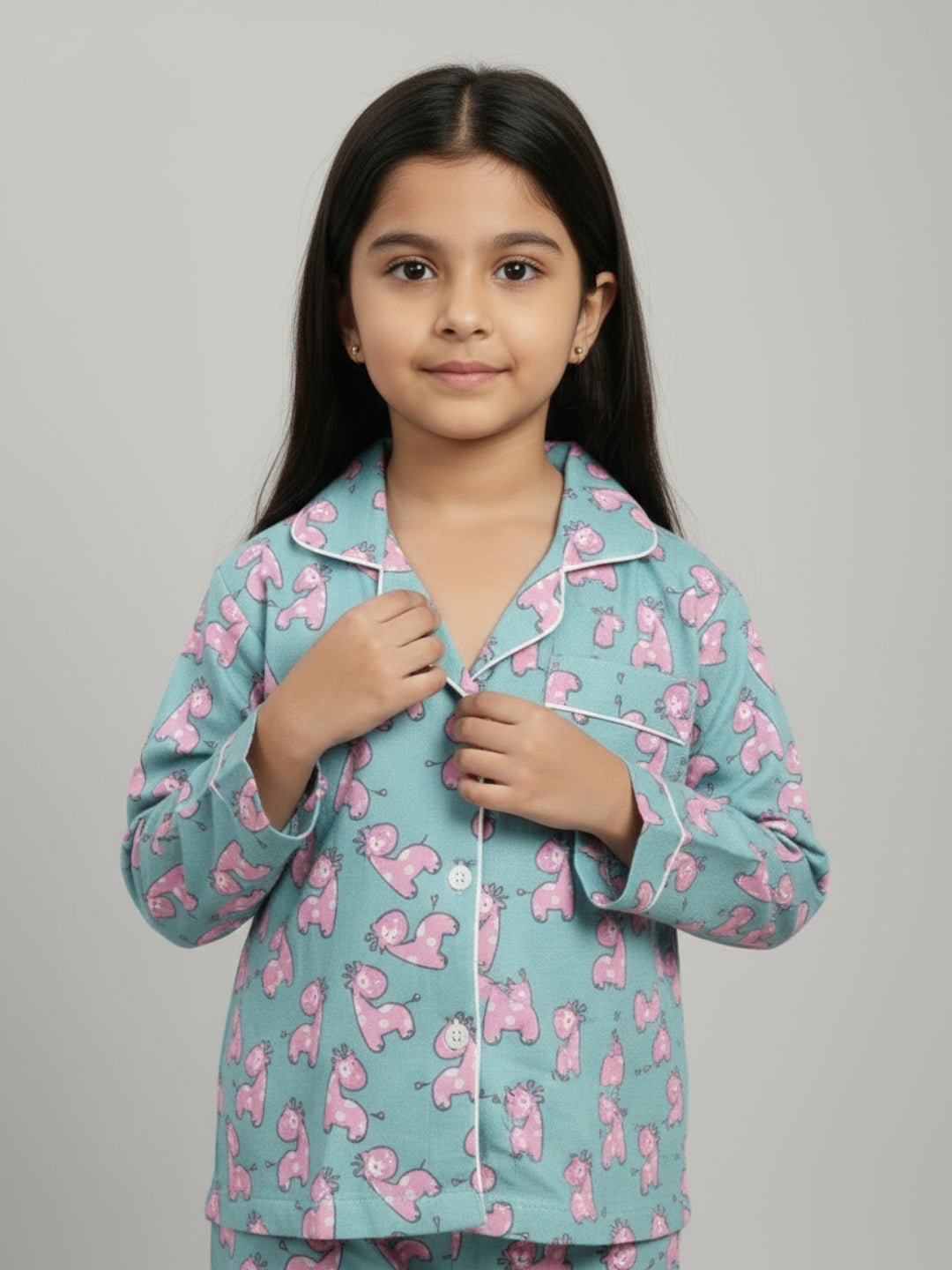 Biglilpeople Girls Printed Shirt and Pyjama Night Set