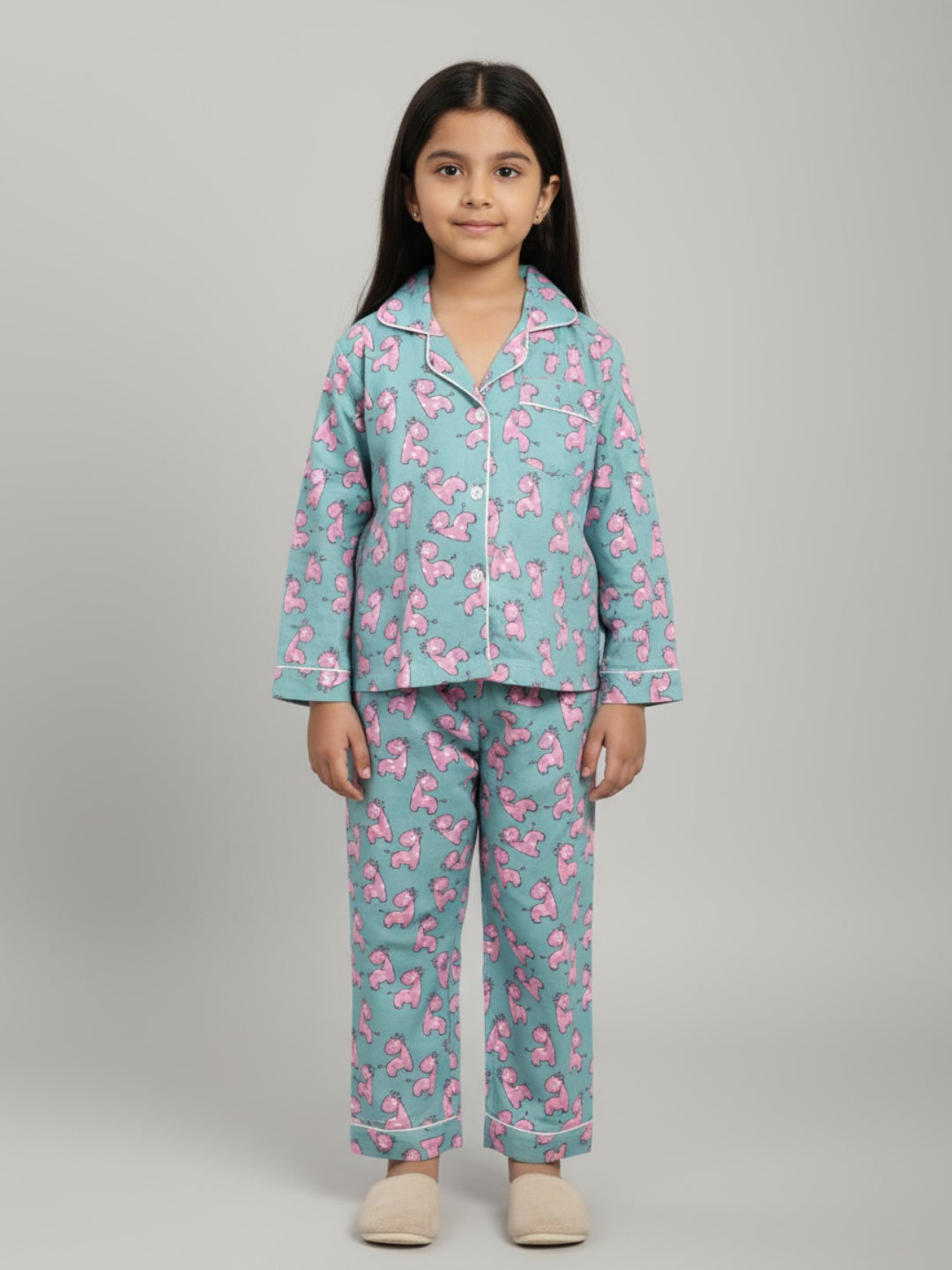 Biglilpeople Girls Printed Shirt and Pyjama Night Set