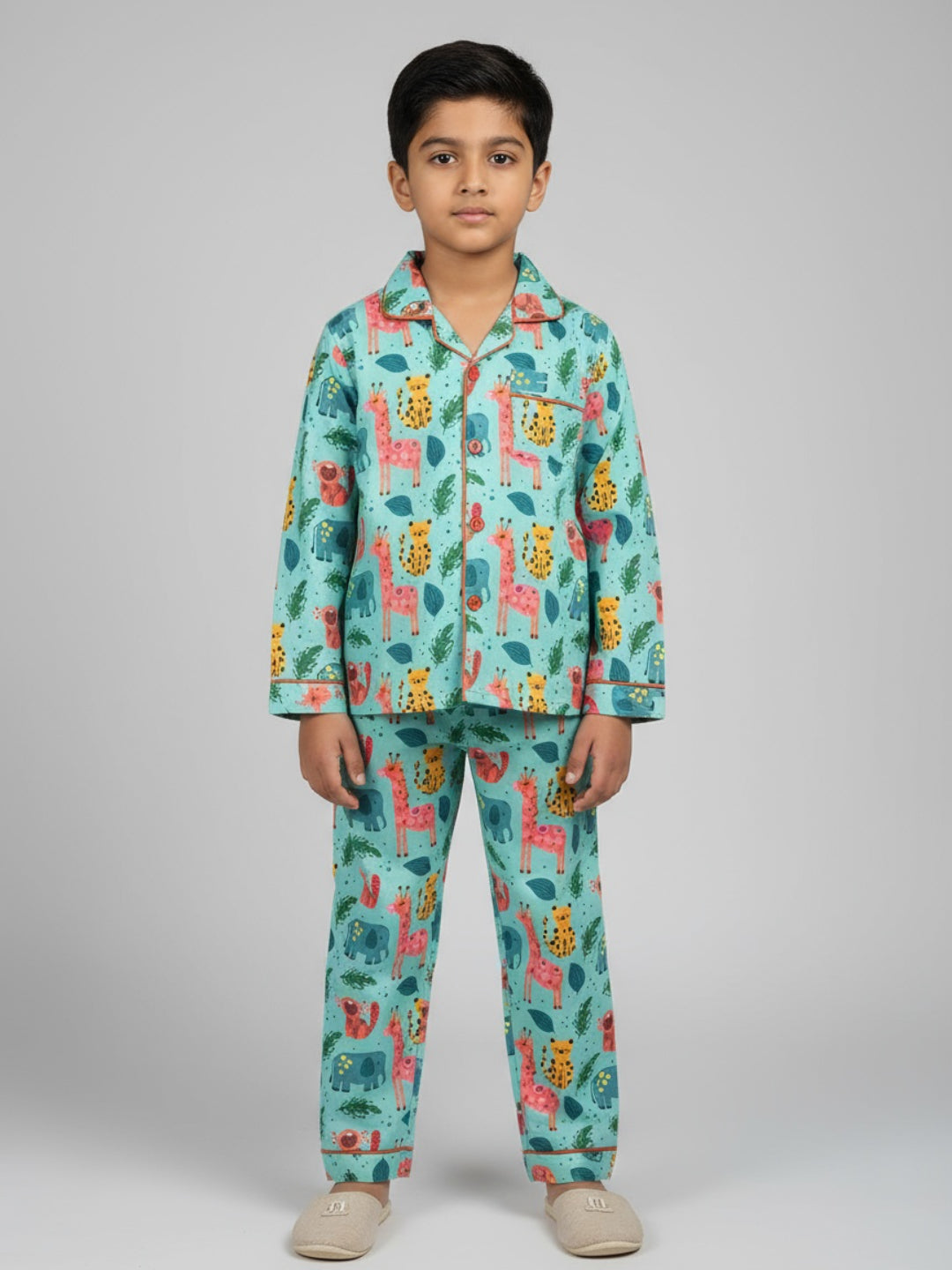 Biglilpeople Unisex Rayon Printed Full Sleeves Night Suit