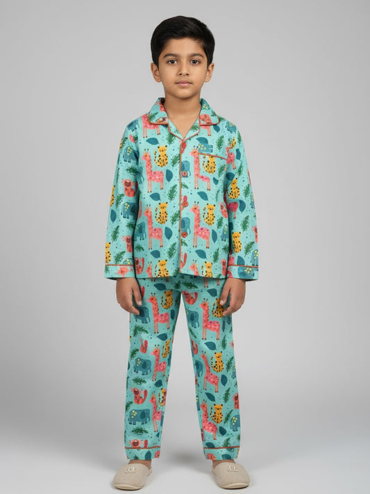 Biglilpeople Unisex Rayon Printed Full Sleeves Night Suit