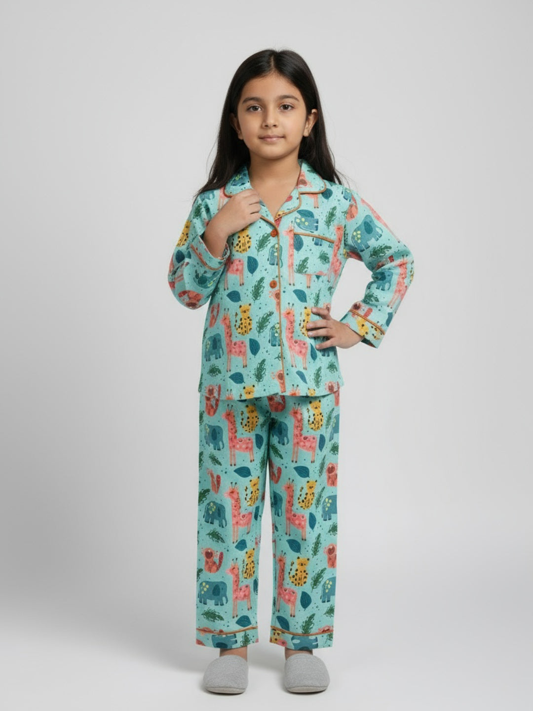 Pijama unisex de rayón con estampado y manga larga Biglilpeople