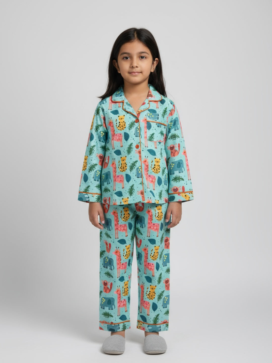 Pijama unisex de rayón con estampado y manga larga Biglilpeople