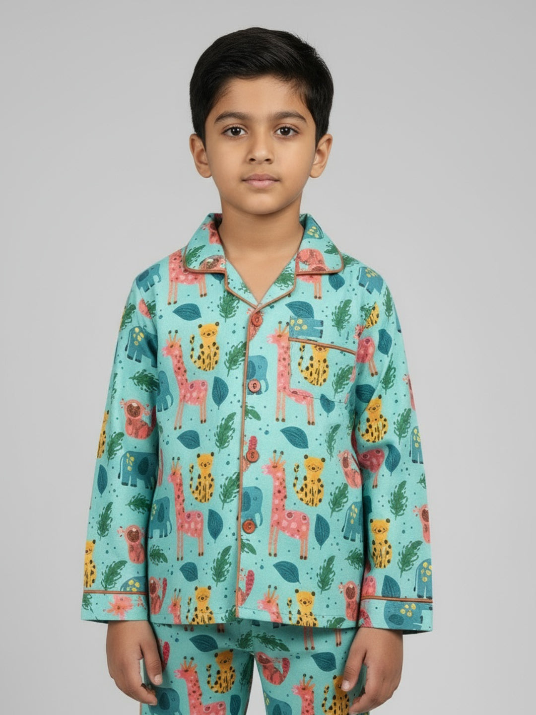 Pijama unisex de rayón con estampado y manga larga Biglilpeople