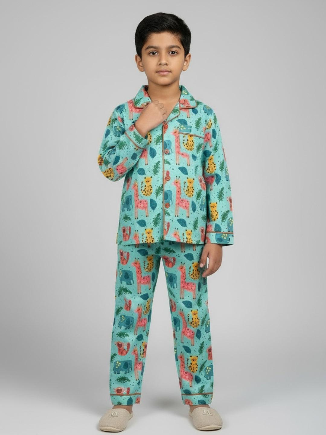 Pijama unisex de rayón con estampado y manga larga Biglilpeople