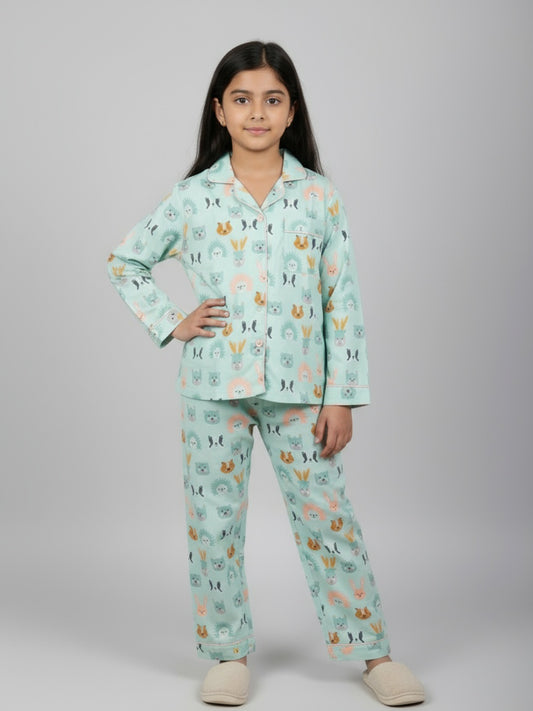 Biglilpeople Unisex Rayon Printed Full Sleeves Night Suit