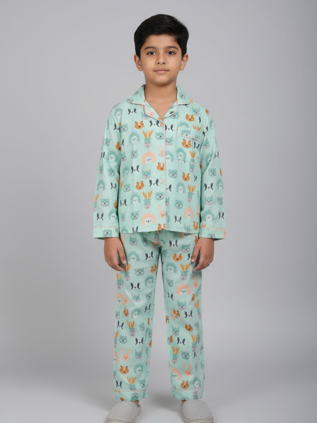 Biglilpeople Unisex Rayon Printed Full Sleeves Night Suit