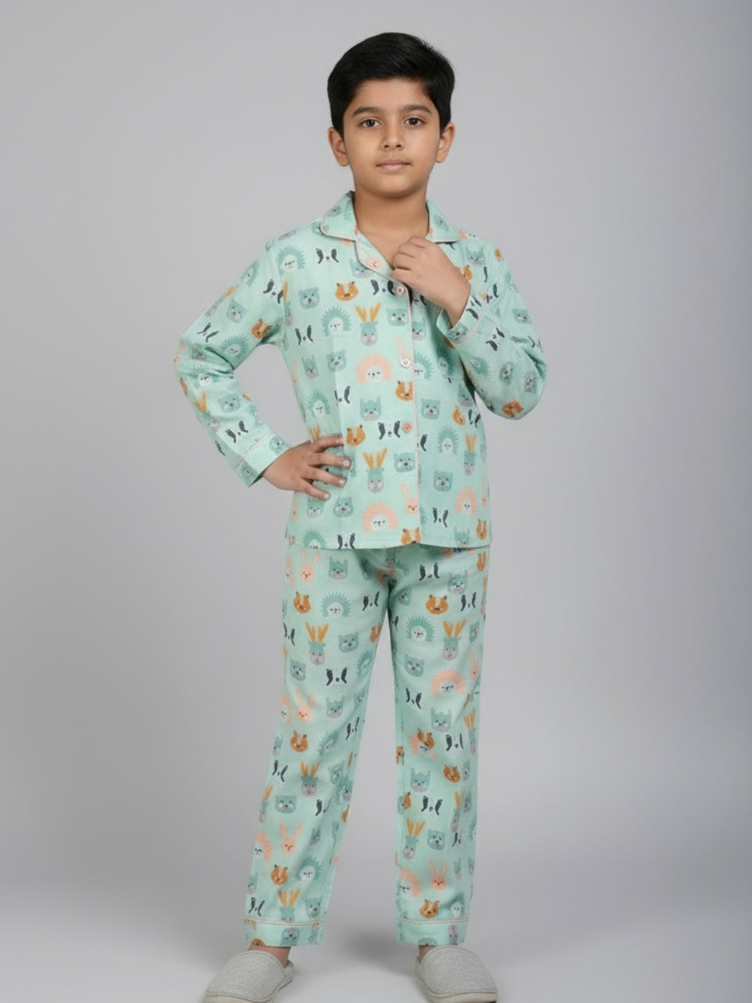 Biglilpeople Unisex Rayon Printed Full Sleeves Night Suit