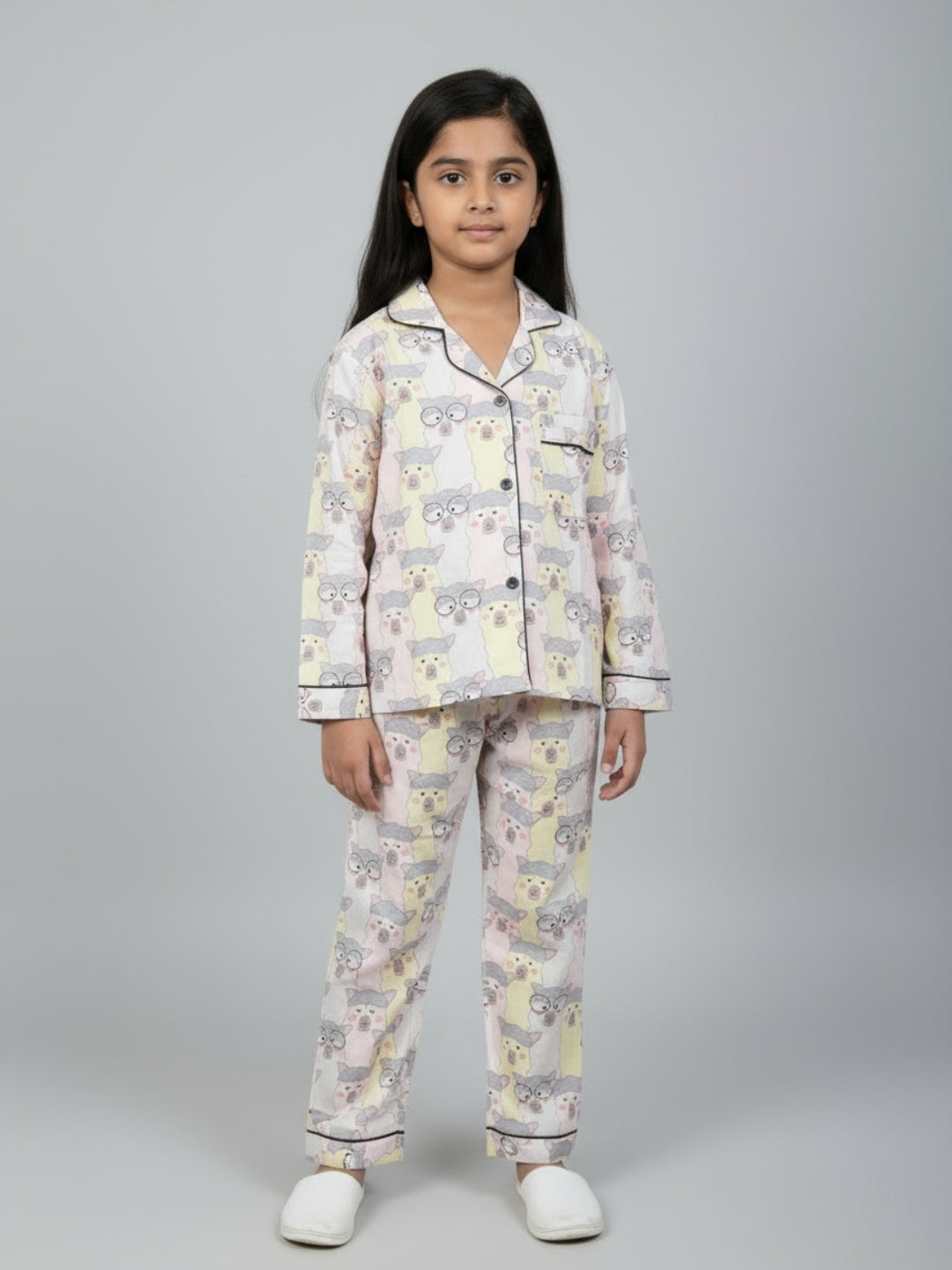 Biglilpeople Girls Rayon Printed Full Sleeves Night Suit