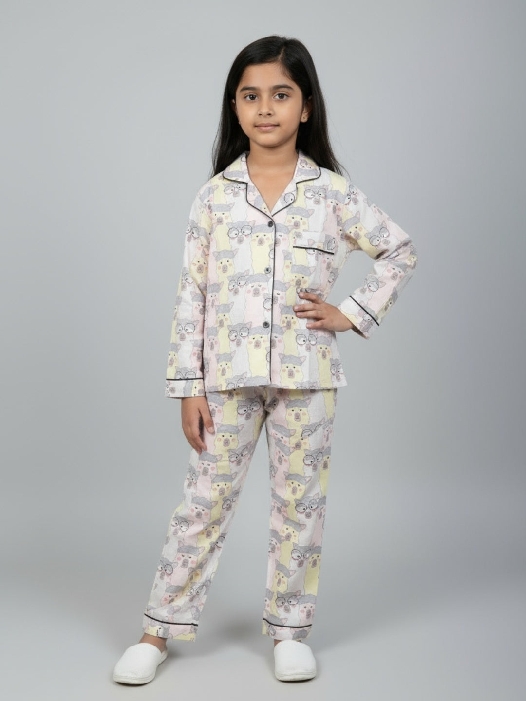 Biglilpeople Girls Rayon Printed Full Sleeves Night Suit
