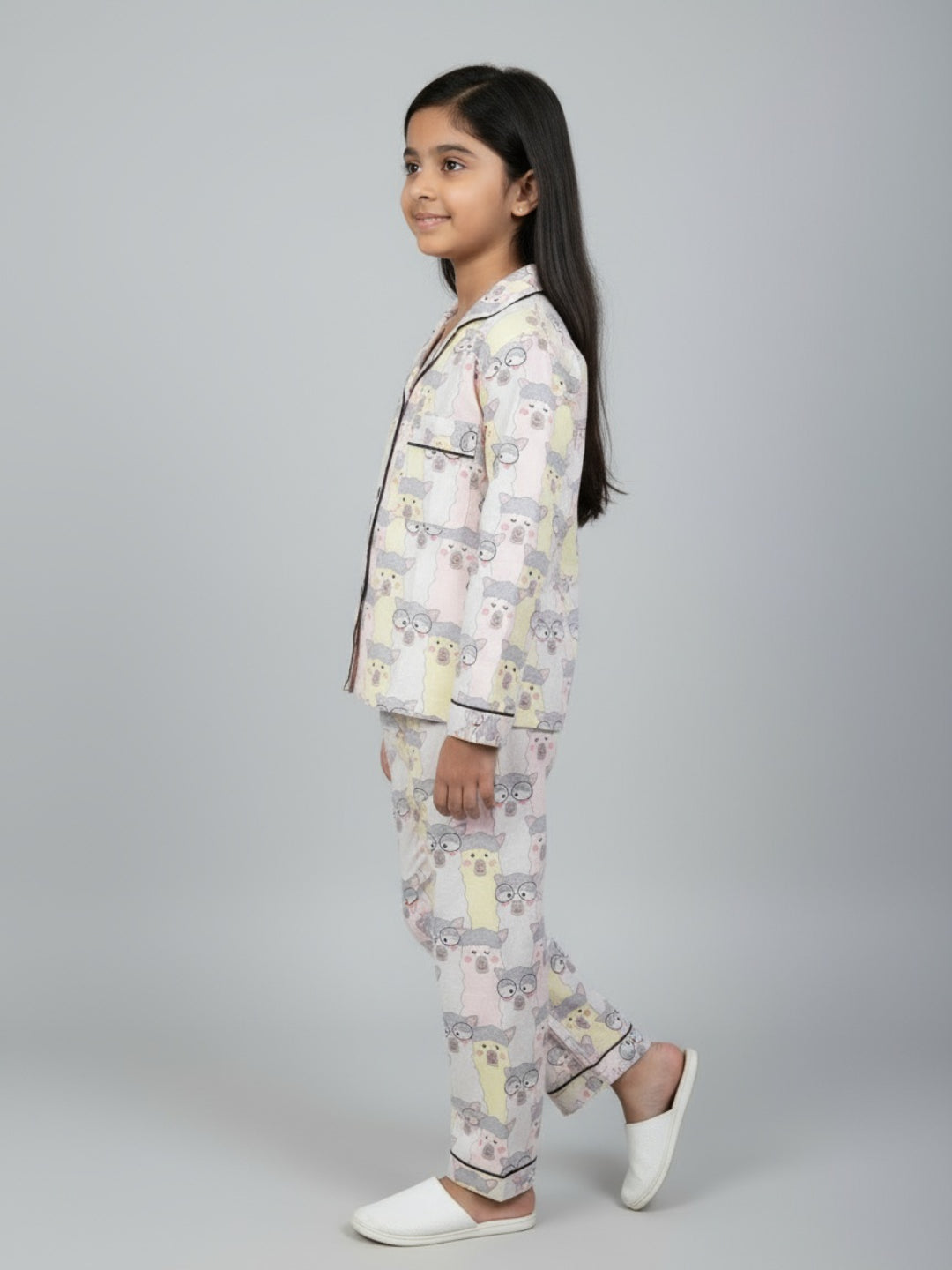 Biglilpeople Girls Rayon Printed Full Sleeves Night Suit