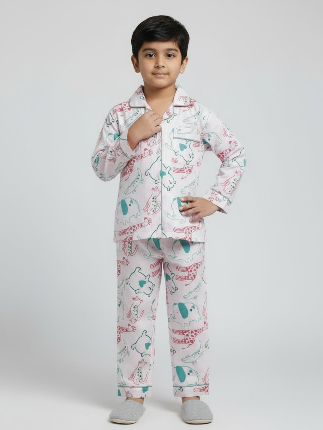 Biglilpeople Unisex Rayon Printed Full Sleeves Night Suit